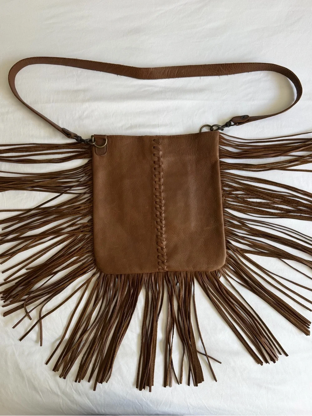 Mcfadin Brown Leather Fringe Western Boho Crossbody Bag Handmade Texas